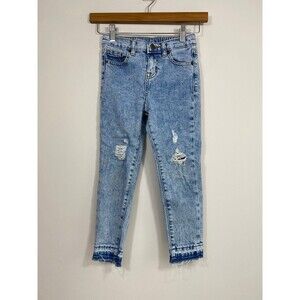 Cat & Jack Girls Distressed Jeans Size 5 Straight Light Wash Raw Hem